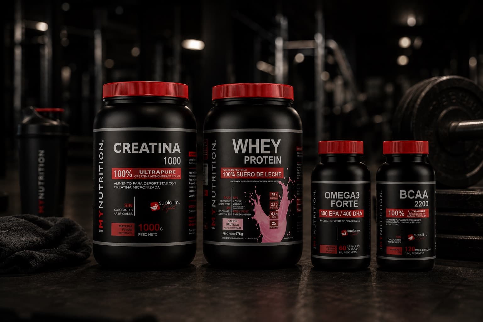 Creatina, Whey Protein, Omega3 Forte y BCAA de la línea My Nutrition